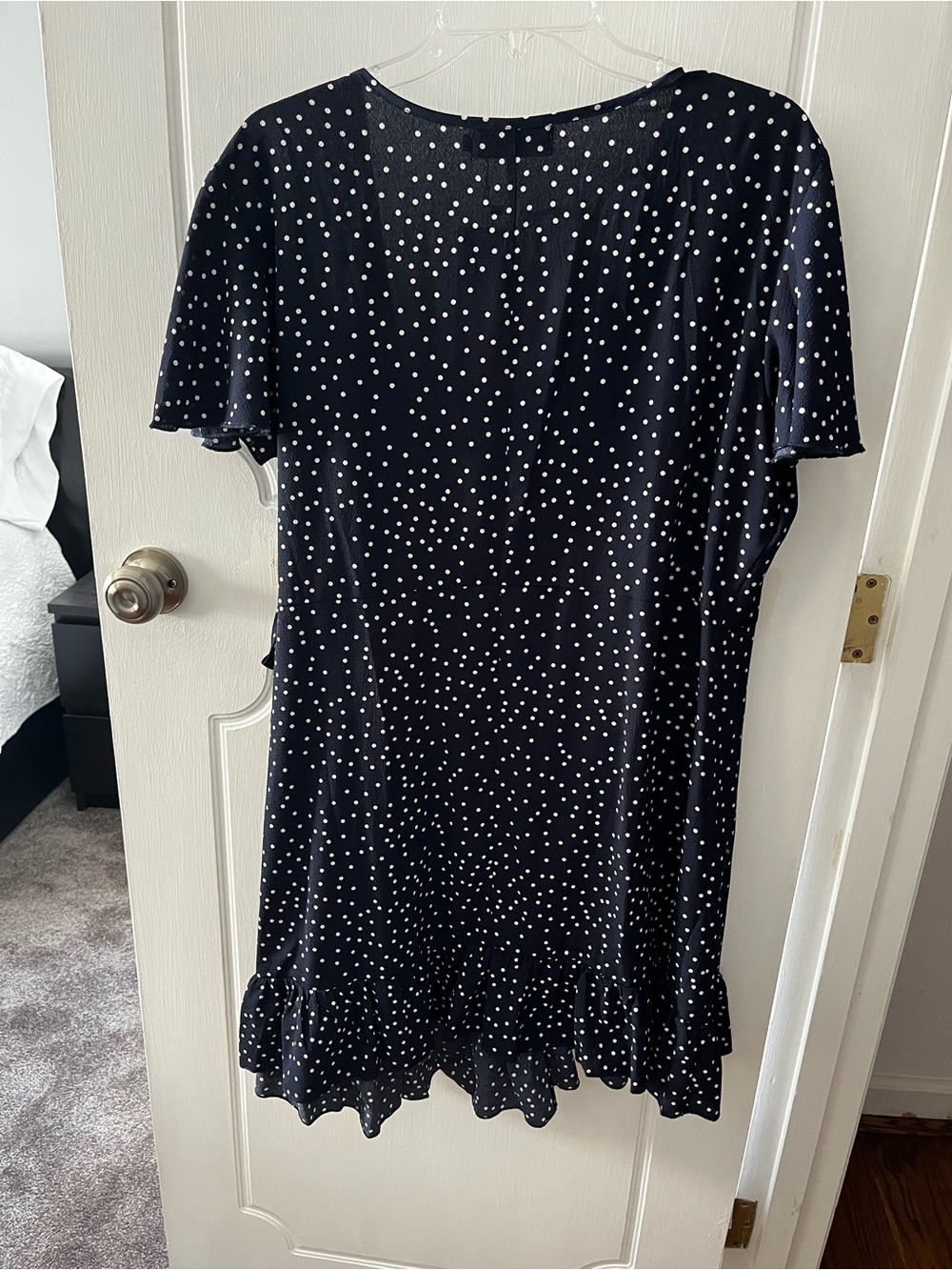 Navy Polka Dot Wrap Dress - Picture 2 of 5